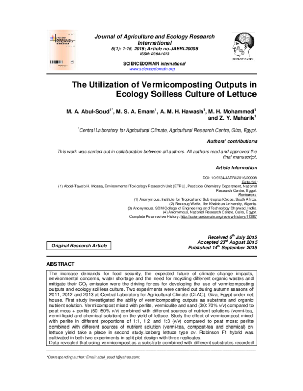 (PDF) The Utilization of Outputs in Ecology Soilless