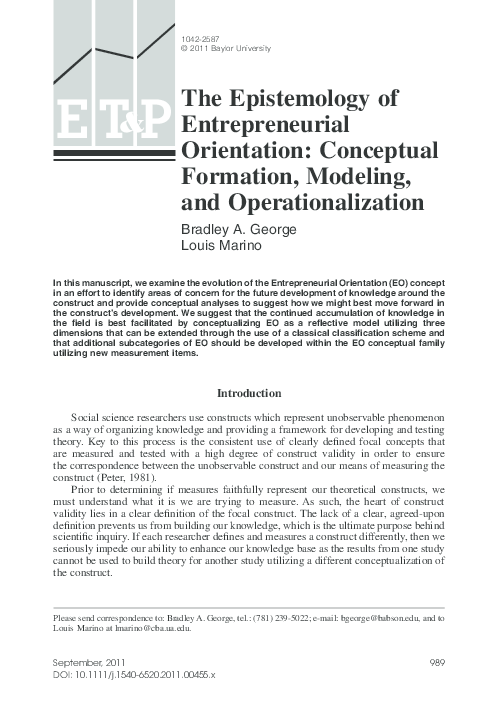 (PDF) The Epistemology of Entrepreneurial Orientation: Conceptual ...