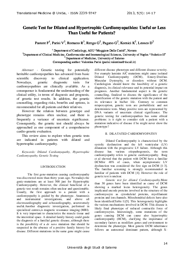 (PDF) Genetic test for dilated and hypertrophic cardiomyopathies ...
