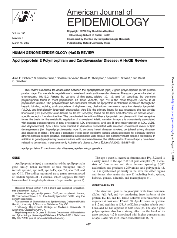 (PDF) Apolipoprotein E Polymorphism and Cardiovascular Disease: A HuGE ...