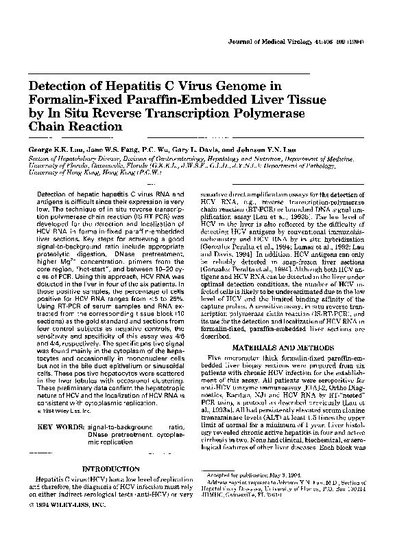 (PDF) Detection of hepatitis C virus genome in formalin-fixed paraffin ...