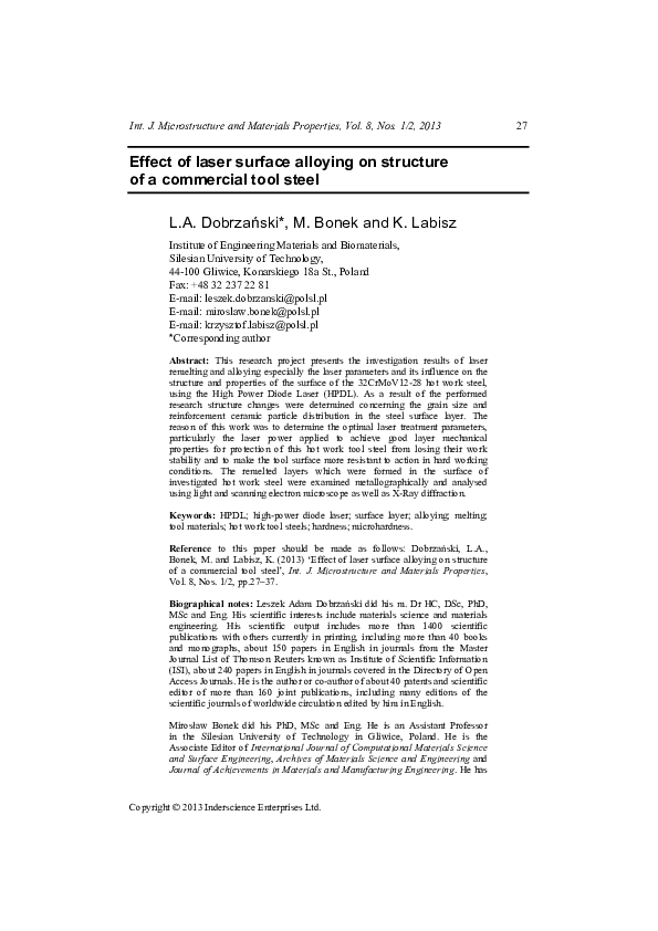 (PDF) Effect of laser surface alloying on structure of a commercial ...