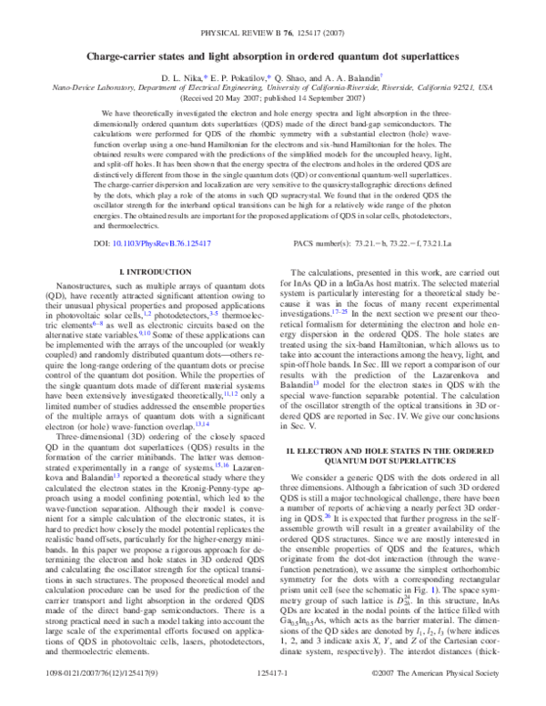 (PDF) Charge-carrier states and light absorption in ordered quantum dot ...