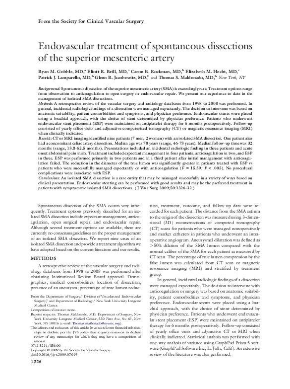 (PDF) Endovascular treatment of spontaneous dissections of the superior ...