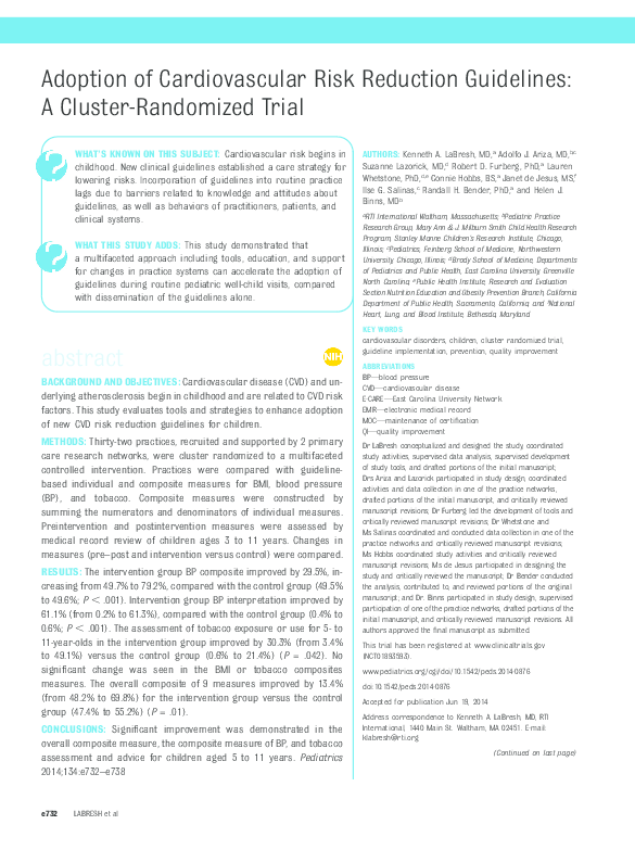 (PDF) Adoption of cardiovascular risk reduction guidelines: a cluster ...