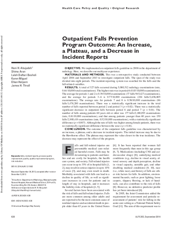 (PDF) Outpatient falls prevention program outcome: an increase, a ...