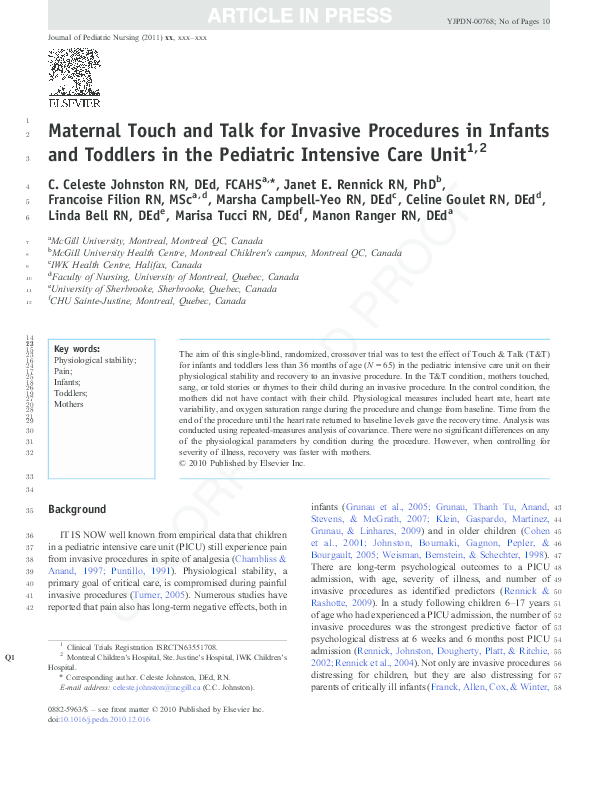(PDF) Maternal Touch and Talk for Invasive Procedures in Infants and ...