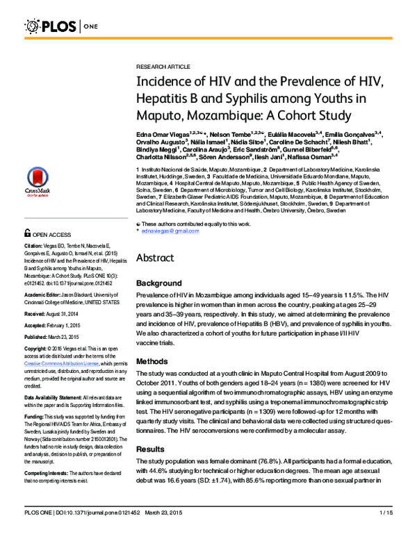 (PDF) Incidence of HIV and the Prevalence of HIV, Hepatitis B and ...
