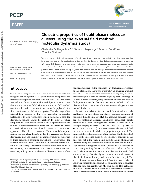 (PDF) Dielectric properties of liquid phase molecular clusters using ...