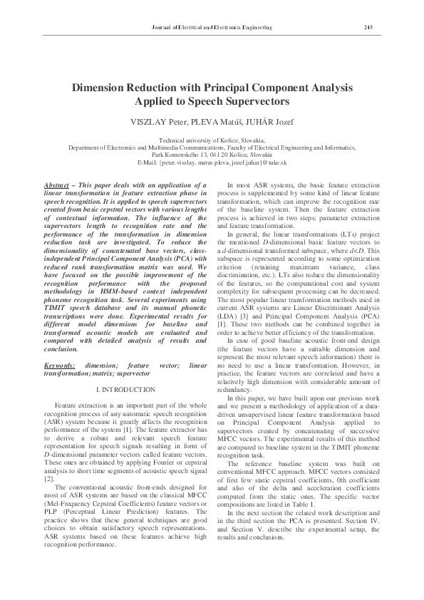 (PDF) Dimension Reduction with Principal Component Analysis Applied to ...
