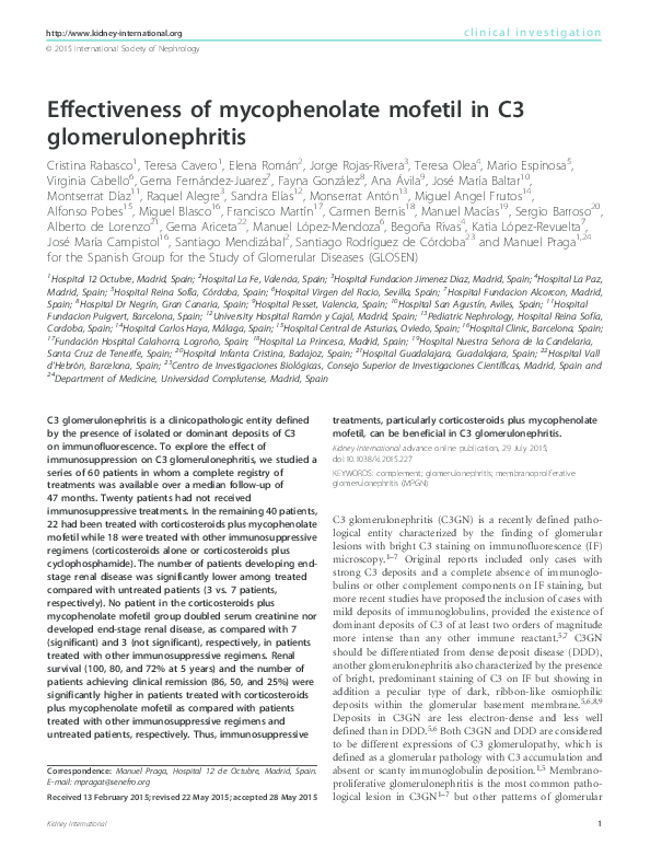 (PDF) Effectiveness of mycophenolate mofetil in C3 glomerulonephritis
