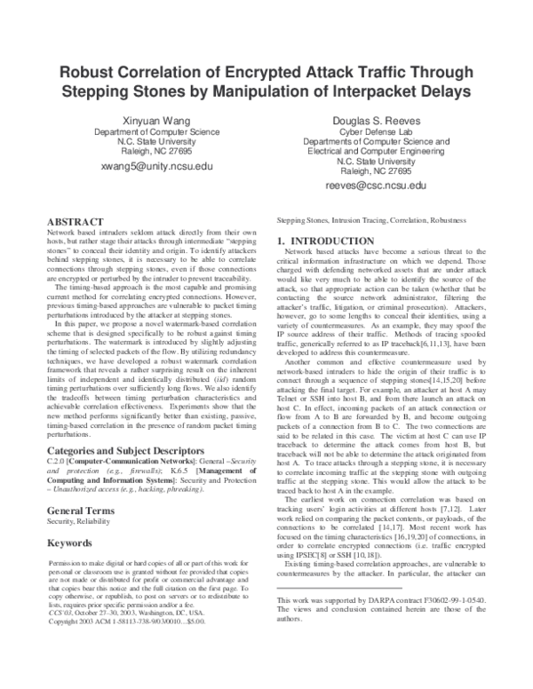 (PDF) Robust Correlation of Encrypted Attack Traffic through Stepping ...