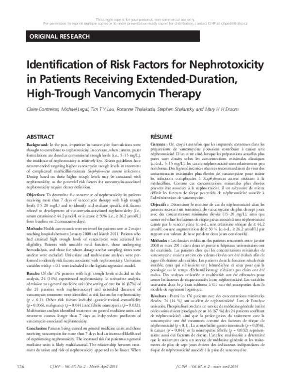 (PDF) Identification of Risk Factors for Nephrotoxicity in Patients ...