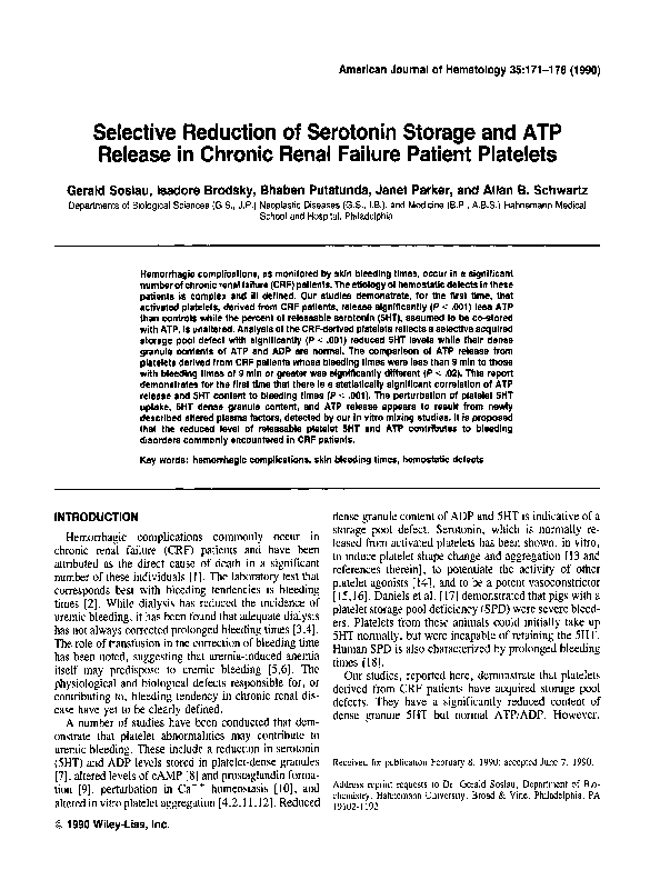 (PDF) Selective Reduction of Serotonin Storage and ATP Release in ...