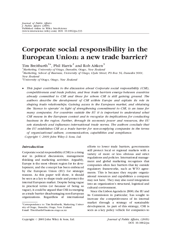 (PDF) Corporate social responsibility in the European Union: a new ...