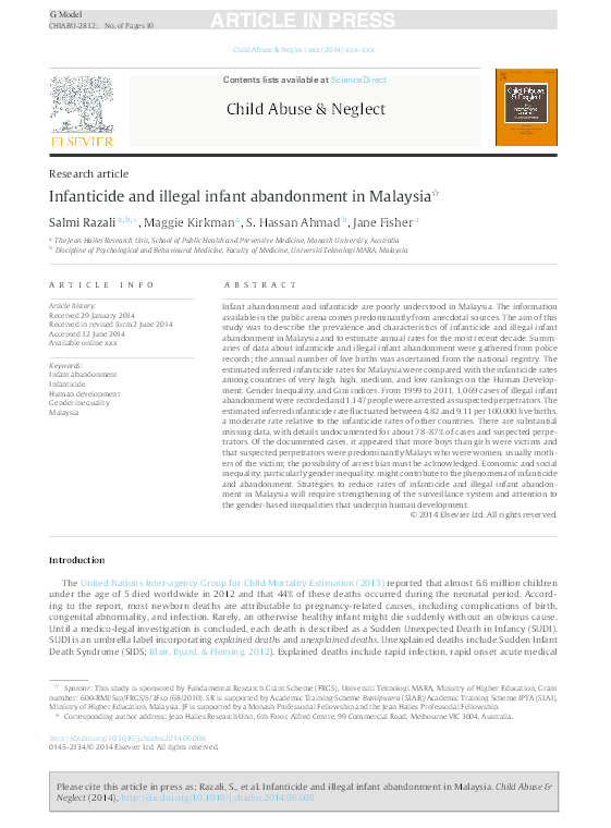 (PDF) Infanticide and illegal infant abandonment in
