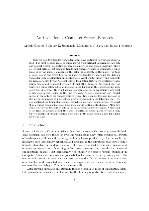 (PDF) An Evolution of Computer Science Research Boleslaw Szymanski Academia.edu