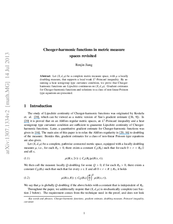 (PDF) Cheeger-harmonic functions in metric measure spaces revisited