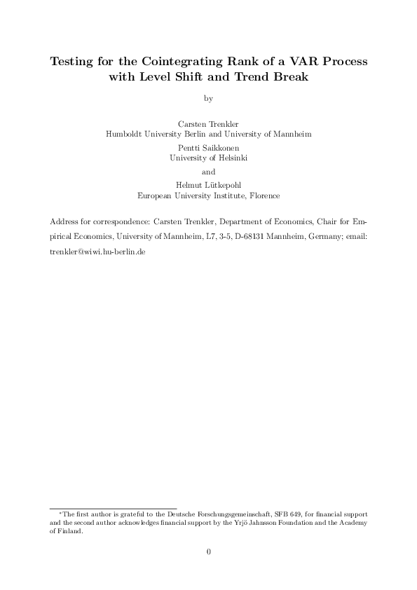 (PDF) Testing for the Cointegrating Rank of a VAR Process With ...