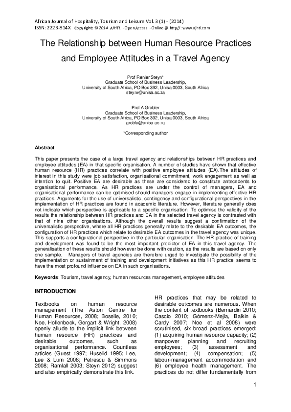 (PDF) The Relationship between Human Resource Practices and Employee ...