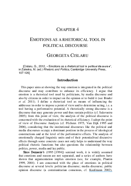 (PDF) Emotions as a rhetorical tool in political discourse