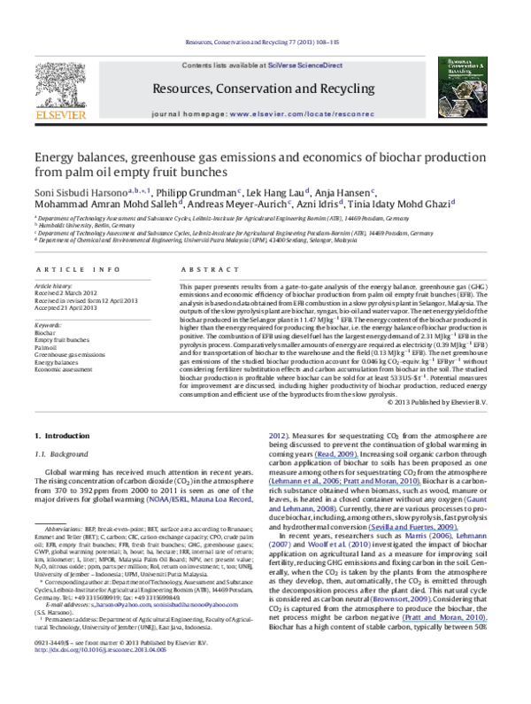 (PDF) Energy balances, greenhouse gas emissions and economics of ...