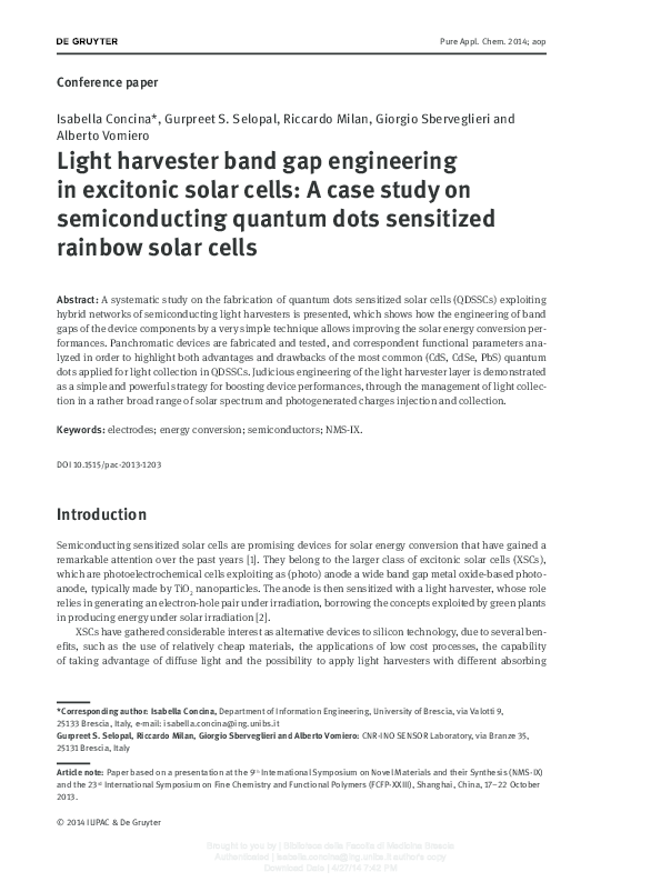 (PDF) Light harvester band gap engineering in excitonic solar cells: A ...