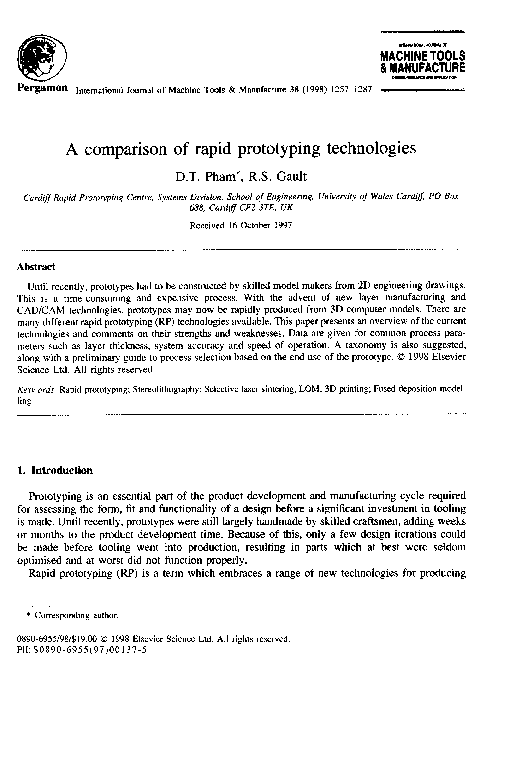 (PDF) A comparison of rapid prototyping technologies