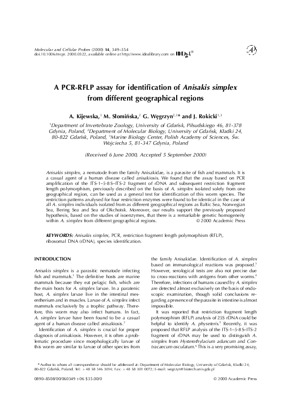(PDF) A PCR-RFLP assay for identification of Anisakis simplex from ...