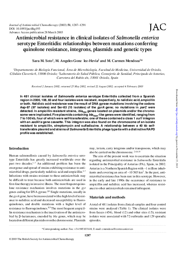(PDF) Antimicrobial resistance in clinical isolates of Salmonella ...