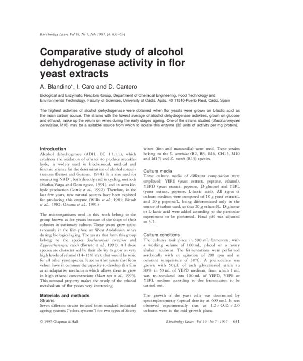 (PDF) Comparative study of alcohol dehydrogenase activity in flor yeast