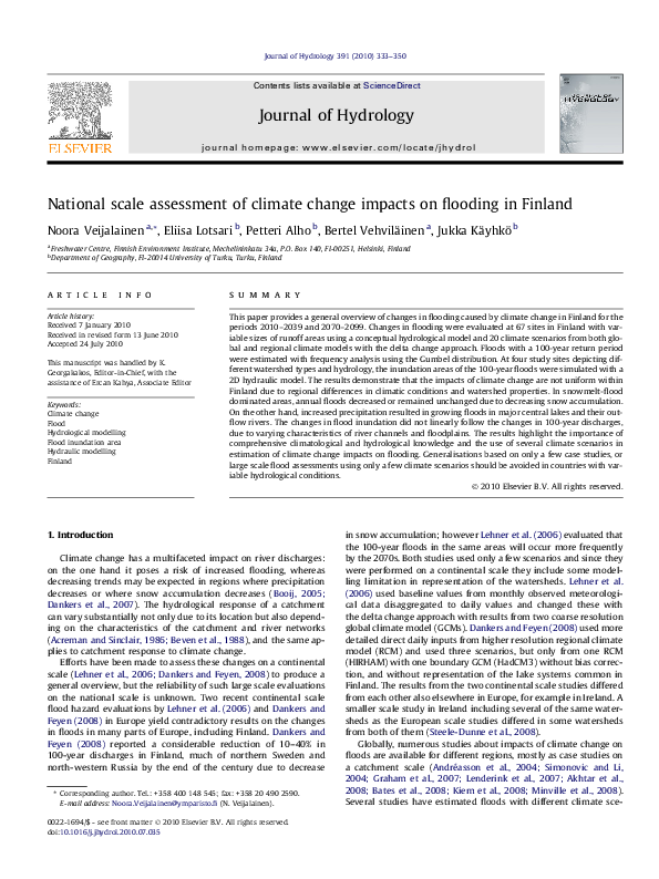 (PDF) National scale assessment of climate change impacts on flooding ...