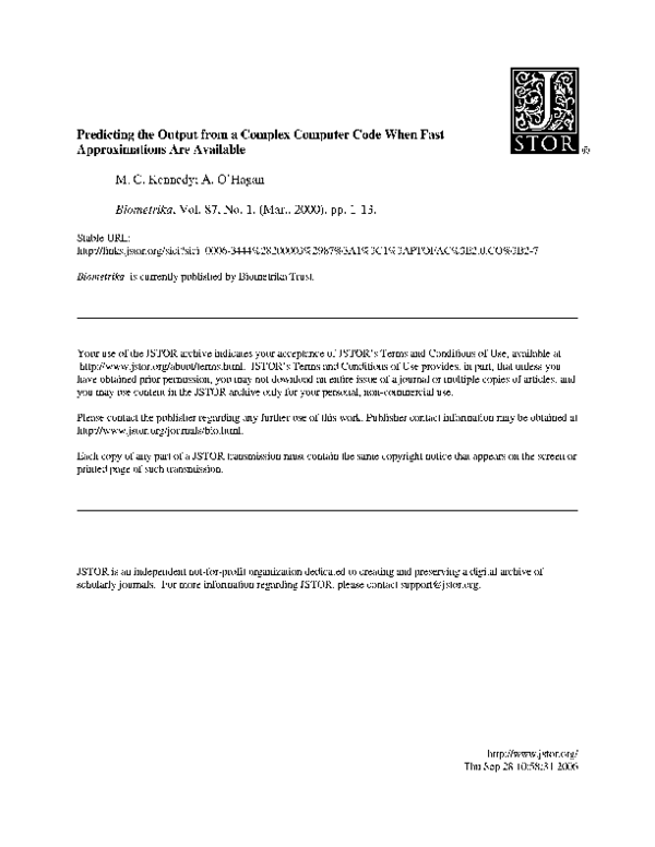 (PDF) Predicting the output from a complex computer code when fast ...