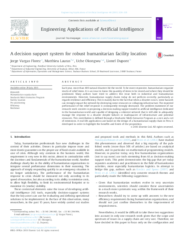 (PDF) A decision support system for robust humanitarian facility location
