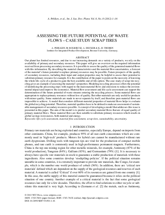 (PDF) Sustainability of Solid Waste Recycling Processes-Case Study ...