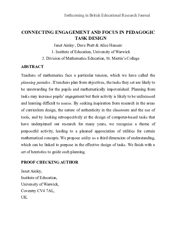 (DOC) Connecting engagement and focus in pedagogic task design