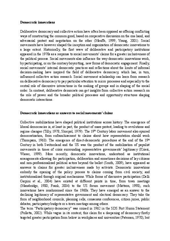 (DOC) Democratic innovations and social movements