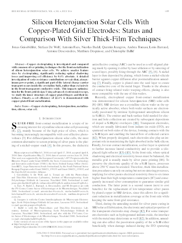 (PDF) Silicon Heterojunction Solar Cells With Copper-Plated Grid ...