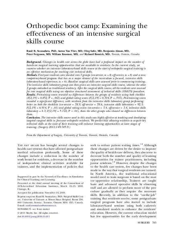 (PDF) Orthopedic boot camp Examining the effectiveness of an intensive