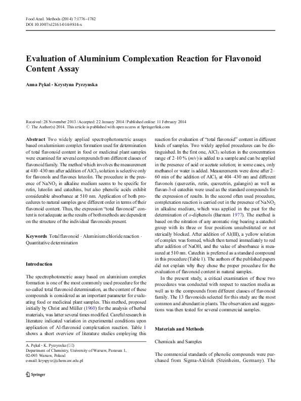 (PDF) Evaluation of Aluminium Complexation Reaction for Flavonoid