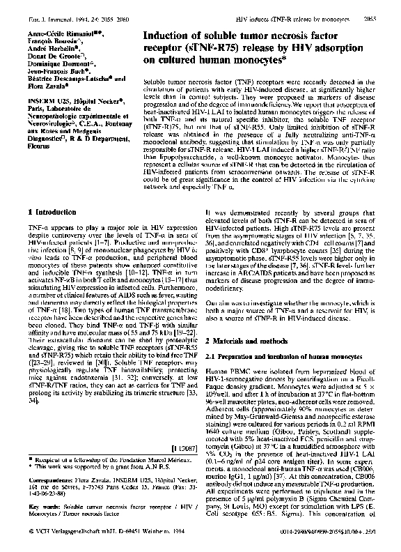 (PDF) Induction of soluble tumor necrosis factor receptor (sTNF-R75 ...