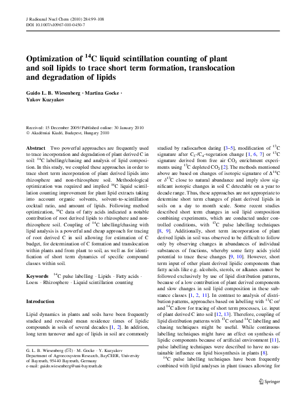 (PDF) Optimization of 14C liquid scintillation counting of plant and ...