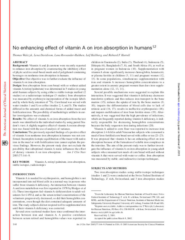 (PDF) No enhancing effect of vitamin A on iron absorption in humans1,2