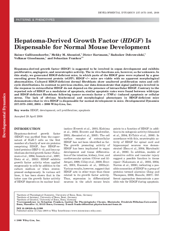 (PDF) Hepatoma‐derived growth factor ( HDGF ) is dispensable for normal ...