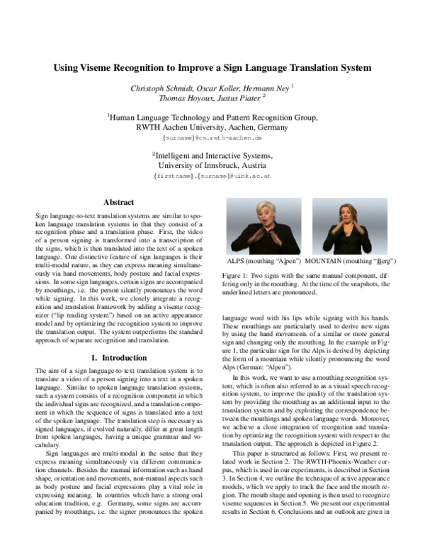 (PDF) Using viseme recognition to improve a sign language translation ...