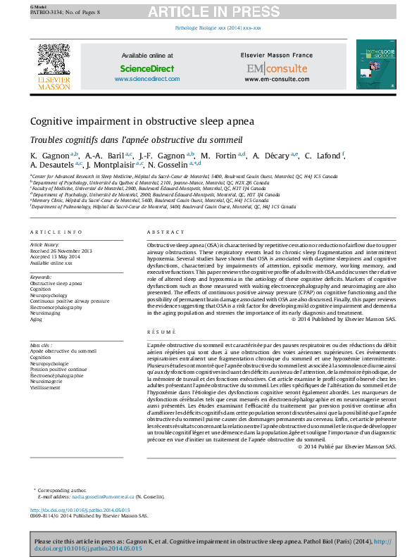 (PDF) Cognitive impairment in obstructive sleep apnea