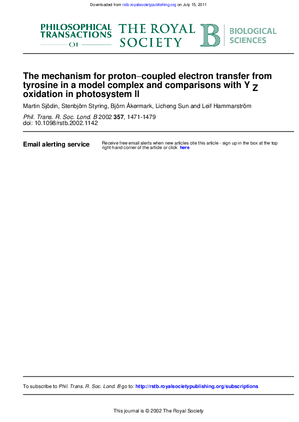 (PDF) The mechanism for proton-coupled electron transfer from tyrosine ...
