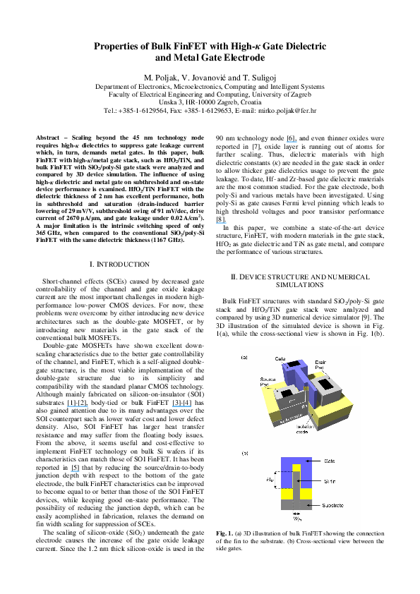 (PDF) Properties of Bulk FinFET with High-κ Gate Dielectric and Metal ...