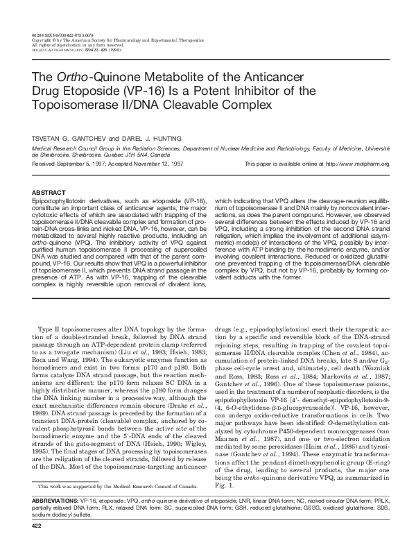 (PDF) The Ortho Quinone Metabolite of the Anticancer Drug Etoposide
