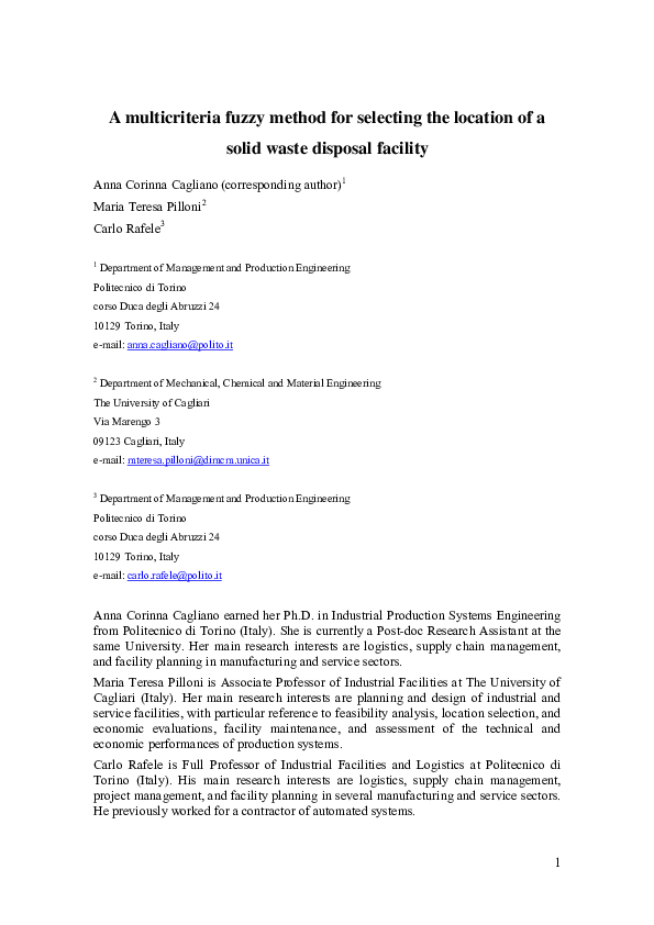 (PDF) A multi-criteria fuzzy method for selecting the location of a ...